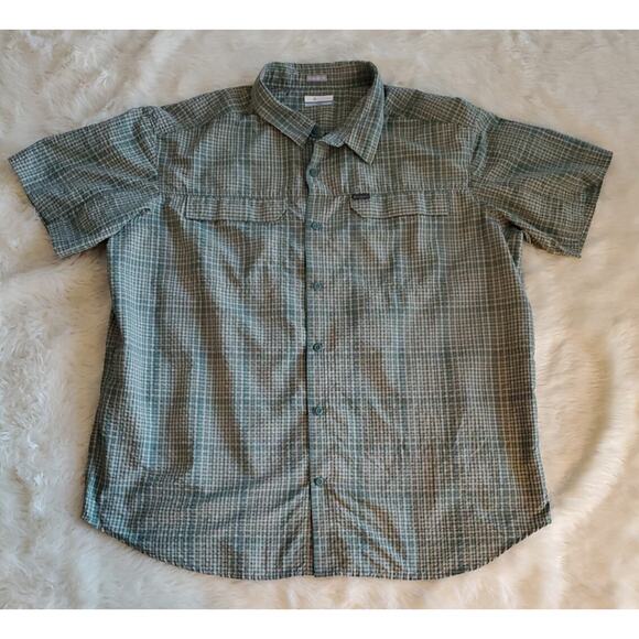 Columbia Short Sleeve Vented Button Up Shirt Green Relaxed Fit Hiking 2XL - Picture 1 of 8